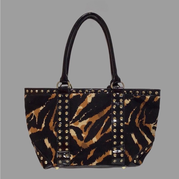 Betseyville by Betsey Johnson Tiger Print Tote with Studs, Black/Brown - Picture 4 of 12